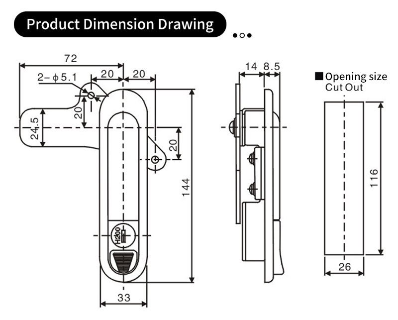 AB301-1 Electrical box lock Flat Lock (Includes push lock) 第2张-Shenglihua Lock Co., Ltd.