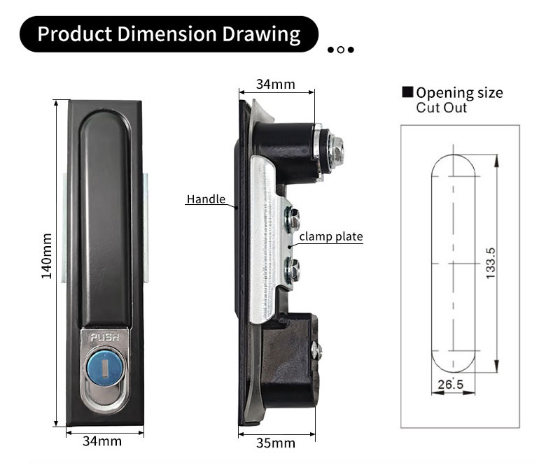 MS490-1 Electrical cabinet lock Flat Lock (Includes push lock) 第2张-Shenglihua Lock Co., Ltd.