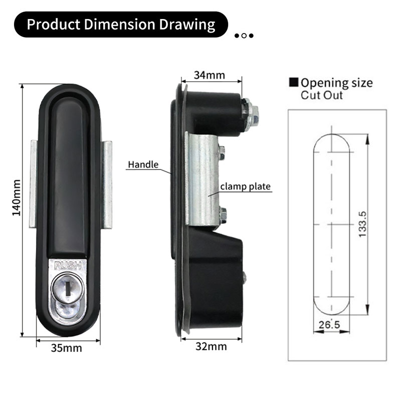 MS490-2 round corner lock for electrical cabinet Flat Lock (Includes push lock) 第2张-Shenglihua Lock Co., Ltd.
