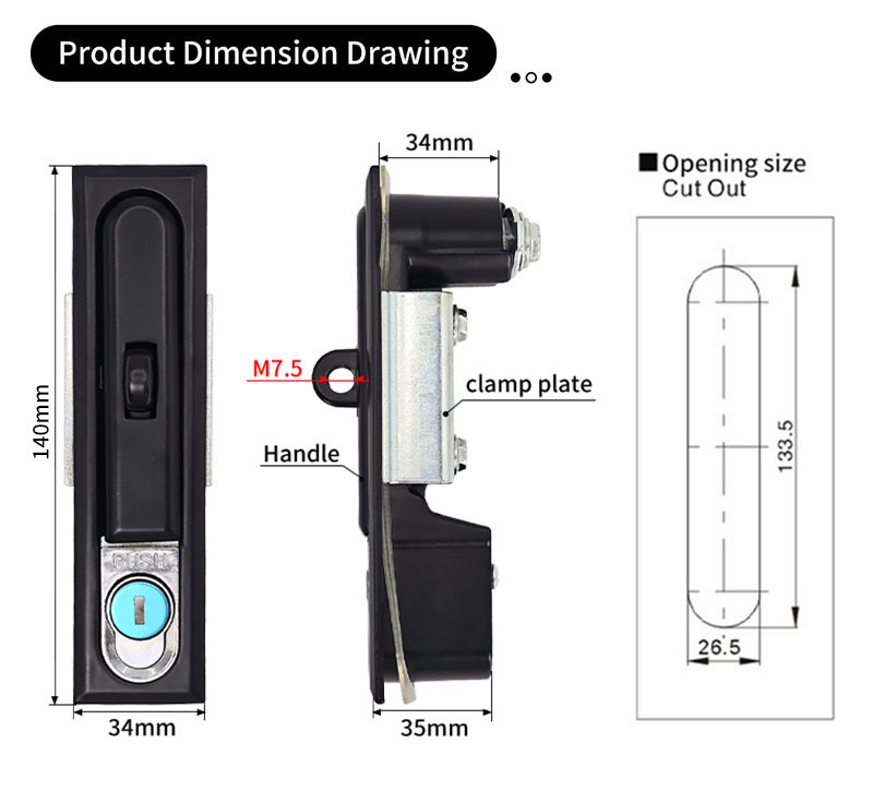 MS490-1-1 Lock with Hanging Cabinet Flat Lock (Includes push lock) 第2张-Shenglihua Lock Co., Ltd.