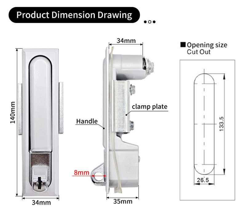 MS490-1T zinc/aluminum alloy flat-head lock Flat Lock (Includes push lock) 第2张-Shenglihua Lock Co., Ltd.