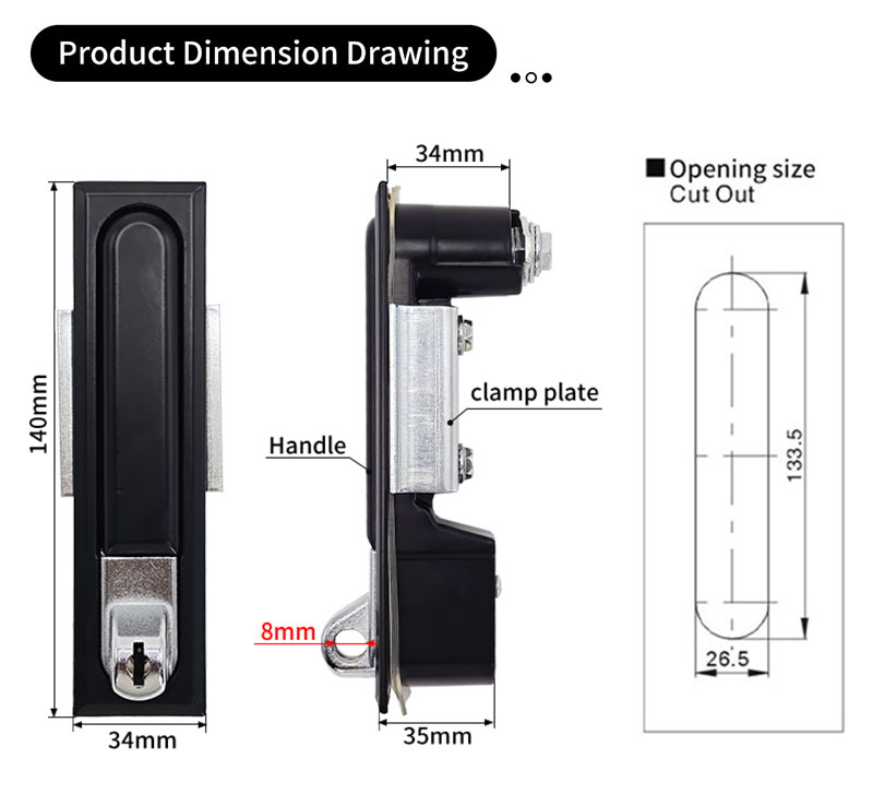 Black MS490-1 mechanical cabinet lock Flat Lock (Includes push lock) 第2张-Shenglihua Lock Co., Ltd.