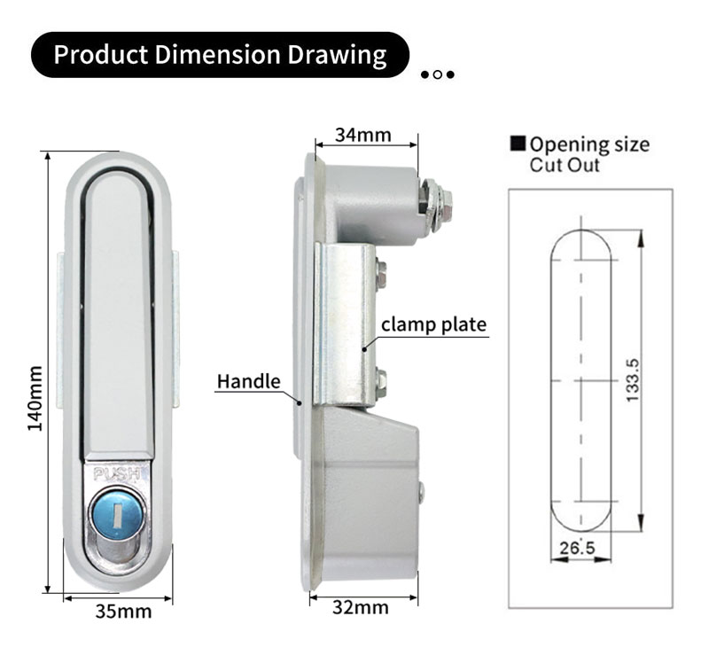 MS490-2 Matte color zinc alloy electrical cabinet lock Flat Lock (Includes push lock) 第2张-Shenglihua Lock Co., Ltd.